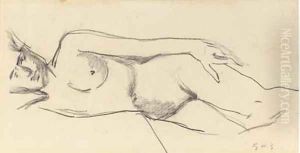 Reclining nude - a study by George Hendrik Breitner