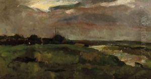 Zomerregen A polderlandscape in grey weather by George Hendrik Breitner