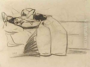 Reclining girl in a kimono - a study by George Hendrik Breitner