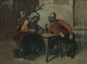Soldiers In A Tavern Interior by Georges Appert
