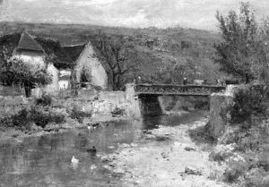 A Hilly Summer Landscape With A Bridge Crossing A Brook by Louis Appian