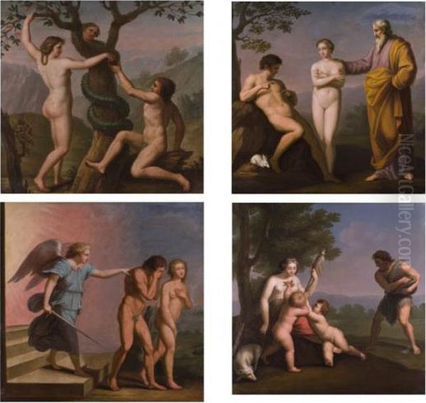 Bilderserie Von Vier Darstellungen Aus Dem Biblischen Adam Und Eva-thema - view 1