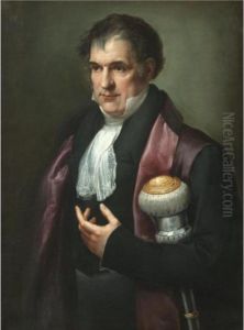 Portrait Of A Dignitary, Half Length, Holding A Mace Of Office