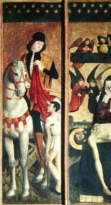 St. Martin, left hand panel from a triptych depicting Pieta between St. Martin and St. Catherine, 1475 by Ludovico Brea