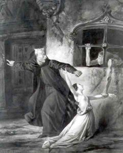 Sachette, Esmeralda and Claude Frollo, 1831 by Louis Boulanger