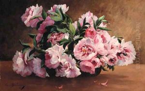 Pink peonies in a bowl by Louis Boulanger