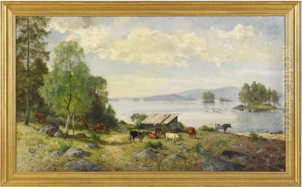Nordsvenskt Landskap Med Kor Pa Bete - view 1
