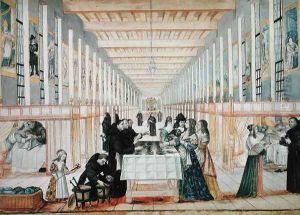The Infirmary of the Sisters of Charity during a visit of Anne of Austria by Abraham Bosse