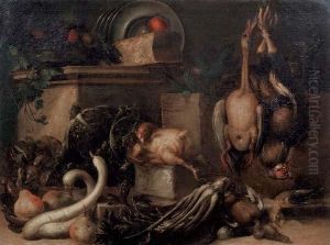 Interno Di Cucina Con Stoviglie, Tacchino E Verdure by Bartolomeo Arbotori