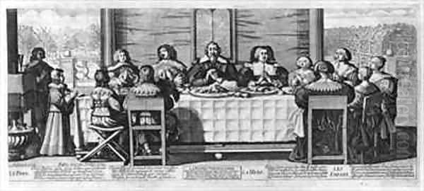 A Protestant family blessing the meal - view 1