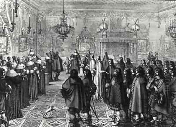 Ceremony passing the marriage contract of Wladyslaw IV (1595-1648) and Maria Ludwiga Gonzaga (1611-67) at Fontainebleau - view 1