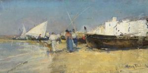 Pescadores Y Barcas En La Playa De Sitges by Fondevila Arcadi Mas I