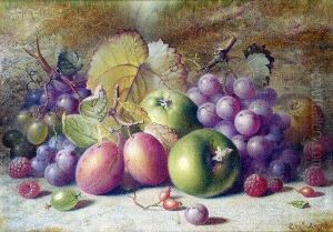 Still Life, Plums, Apples, Raspberries And Grapes On A Mossy Bank