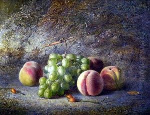 Still Life, Grapes And Peaches On A Mossy Bank