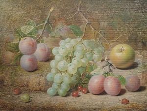 Still Life Of Grapes, Plums On A Bank
