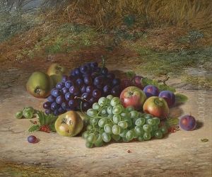 Still Life Of Grapes, Apples And Plums On A Mossy Bank