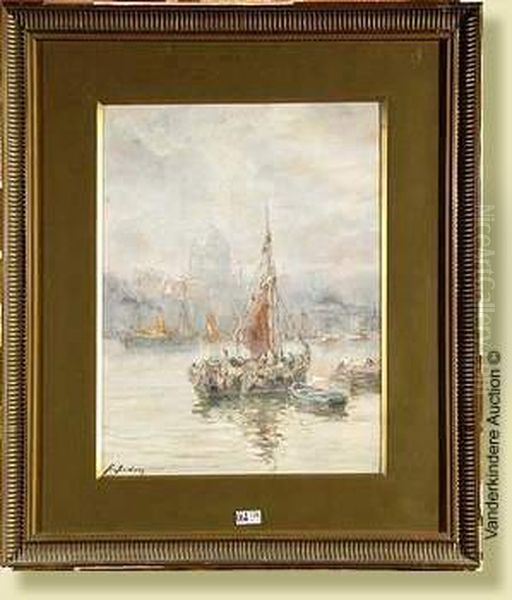 Leport De Londres, Aquarelle Sur
Papier. Signee En Bas A Gauche H.arden. Ecole Belge. Dim.: 37x27,5cm - view 1