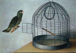 Parrot outside his cage by Cornelis Biltius