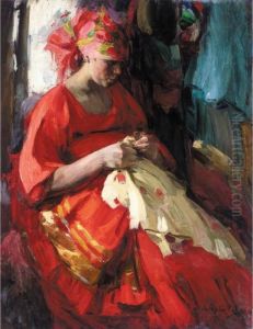 Russian Beauty At Her Embroidery by Abram Efimovich Arkhipov
