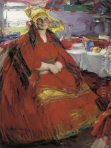 Russian Peasant Woman Drinking Tea by Abram Efimovich Arkhipov