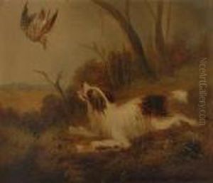 Dogs Retrieving A Woodcock, A Pair by George Armfield