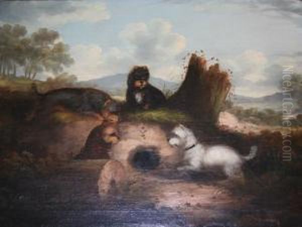 Terriers At A Rabbit Hole - view 1