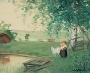 Two Girls In A Meadow by Caroline Helena Armington