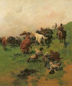 Capture of a Horse with a Lariat by Josef von Brandt