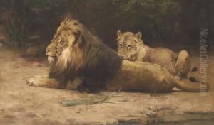 Lion And Lioness At Rest by George Denholm Armour