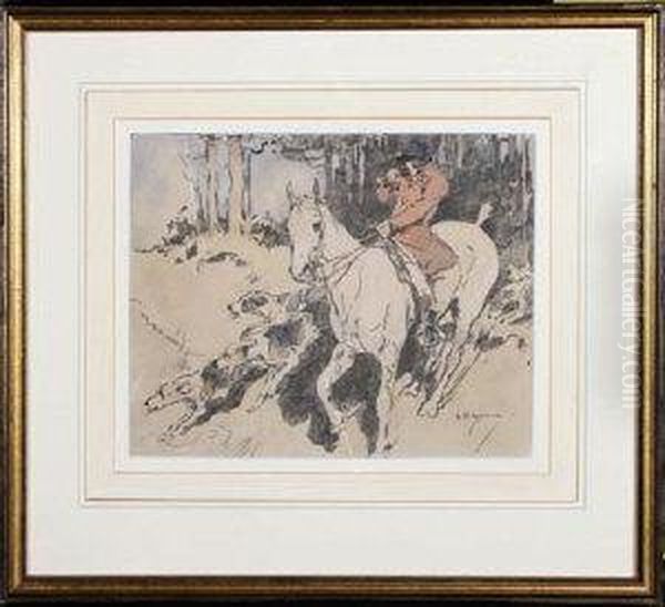 A Huntsman And Pack - Pen And Ink With Colour Wash - view 1