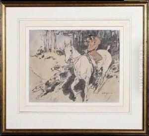 A Huntsman And Pack - Pen And Ink With Colour Wash