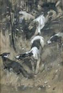 Hounds Crossing A Fence by George Denholm Armour