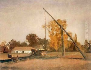 Oronsko, pejzaz z zurawiem by Josef von Brandt