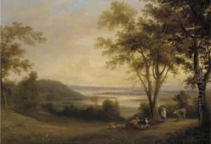 A Milkmaid With A Drover Before A River Estuary