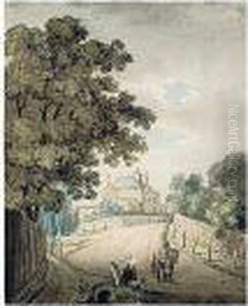Figures On A Road With A Country House Beyond - view 1