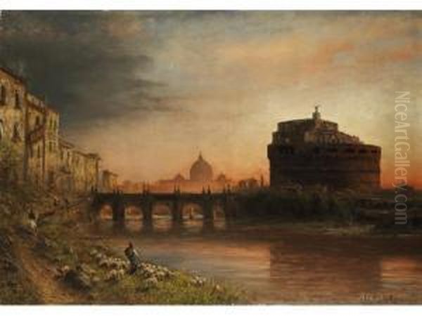 Engelsbrucke In Rom Mit Engelsburg Und Petersdom - view 1