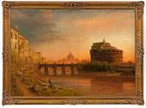 Abendliche Ansicht Von Rom Mit Der Engelsburg by Albert Arnz