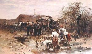 Pogawedka z mlodymi praczkami by Josef von Brandt