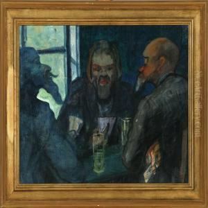 Three Men Playing Cards - The Cardsharper by Ivar Arosenius