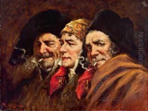 Gruppe Von Drei Rauchenden Herren by Roman Arregui