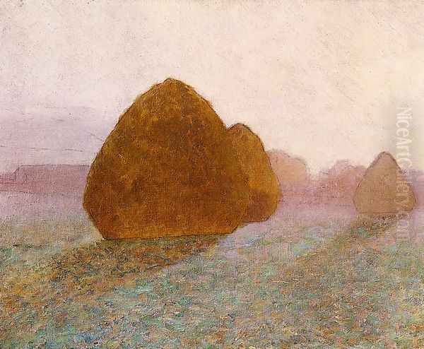 Haystack at Giverny, Normandy: Sun Dispelling Morning Mist - view 1
