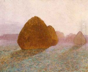 Haystack at Giverny, Normandy: Sun Dispelling Morning Mist by John Leslie Breck