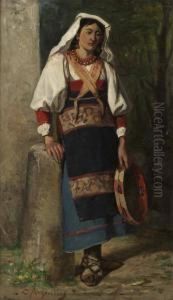 Flicka Med Tamborin by Carl Georg Arsenius