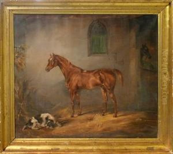 Stallinterior Med Hastar. A
Tergo " Gandolin Engl Fullblod Tillp. Von Moller". Enligt Uppgift Prov:
Skottorp Slott. - view 1