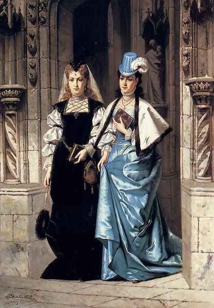 Two Elegant Ladies Leaving A Church - view 1