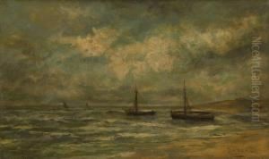 Coucher De Soleil Sur Les Barques by Louis Artan De Saint-Martin