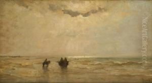 Pecheurs De Crevettes Au Coucher Du Soleil