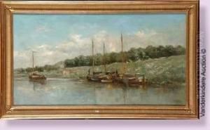 Bateaux Le Long De La Berge by Louis Artan De Saint-Martin