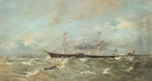 Two-master At Stormy Sea by Louis Artan De Saint-Martin
