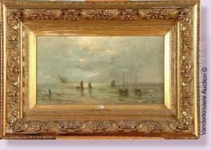 Bateaux De Peche Le Long De La Cote by Louis Artan De Saint-Martin